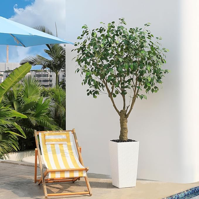 Ficus Artificial Trees Indoor Outdoor, 7ft Tall Fake Plants, Fake Ficus Silk Tree for Home Office Garden Patio Outdoor Modern Decor, 1 Pack