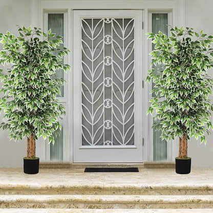GTIDEA 6ft Artificial Tree Ficus, Tall Faux Trees Indoor with Natural Trunk and Fake Silk Tree Fake Plants for Home Spring Decor Living Room Outdoor Balcony House Office (Included Dried Moss)