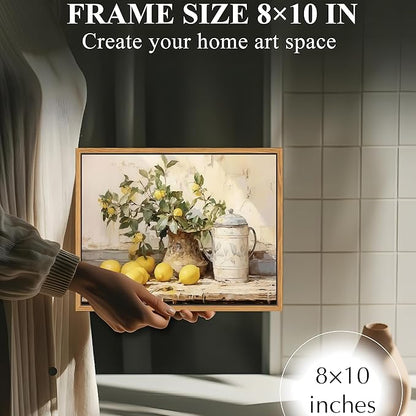 Floating Framed Vintage Kitchen Wall Art, Yellow Lemon Still Life Wall Decor Oil Paintings, Rustic Farmhouse Artwork Canvas Posters Prints Pictures for Living Room Bedroom Home Decor 8x10 Inch