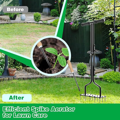 Lawn Aerator Spike Manual Tool with 15 Iron Spikes, Garden Grass Aeration Tools Hand Air Aerator & Clean Tool for Aerating Lawns & Yard Care, Loosening Soil, 36”