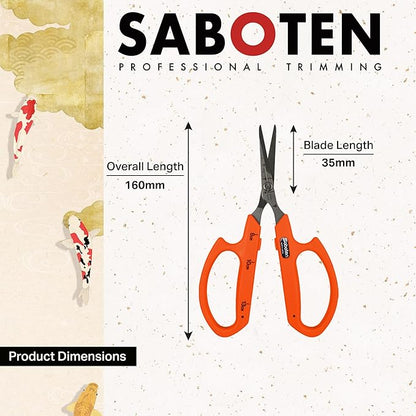 Saboten Stainless Steel Angled Blade Trimming Scissors Orange PT-13 160mm Precision Gardening Bonsai and Floral Shears Made in Japan