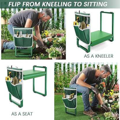 FLINTER 10.2" Wider Garden Kneeler and Seat, Heavy Duty Thick Gardening Bench for Kneeling and Seat - Garden Kneelers for Seniors, Gardening Stools for Women, Grandparents, Gardeners, Green