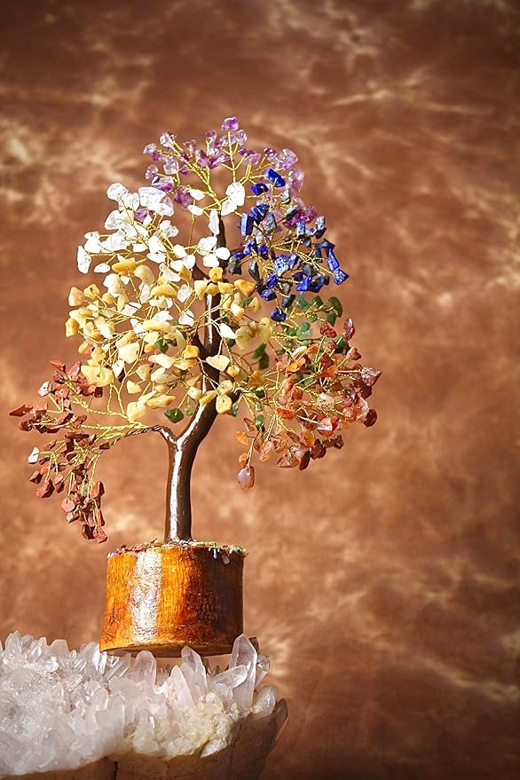 Crystal Tree of Life - 7 Chakra Healing Crystal Bonsai Tree for Home & Office Decor | Handmade Gemstone Money Tree for Positive Energy, Good Luck & Wealth | Spiritual Birthday Gift for Women & Mom