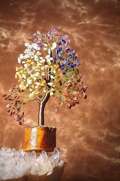 Crystal Tree of Life - 7 Chakra Healing Crystal Bonsai Tree for Home & Office Decor | Handmade Gemstone Money Tree for Positive Energy, Good Luck & Wealth | Spiritual Birthday Gift for Women & Mom