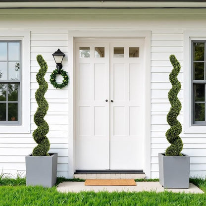 THE BLOOM TIMES 6ft Tall Spiral Topiary Trees Artificial Outdoor Set of 2, Large Faux Boxwood Fake Plants Outside UV Resistant for Front Porch Planter Garden Patio Decor 6 Foot