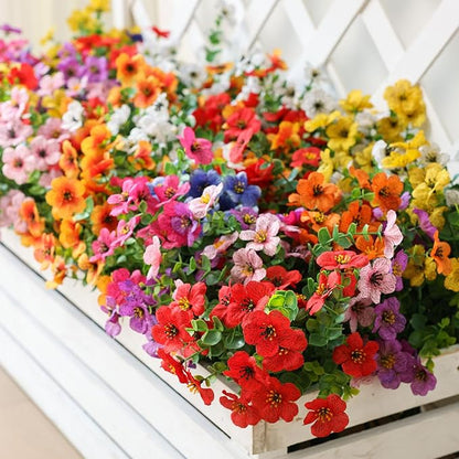 mizii Artificial Flowers for Outdoors 20 Bundles Realistic Faux Silk Flower UV Resistant Fake Plants Outside Decorations for Patio Garden Balcony Yard Porch Summer Indoor Home Decor (Red)