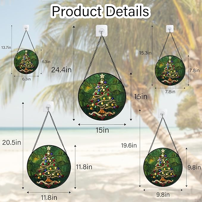 Stained Glass Window Hanging - Green Christmas Tree with Colorful Lights Suncatcher for Doors Home Christmas Decoration Sun Catcher Thanksgiving New Year Birthday Gifts for Women Men Mom Nana 6.3 in