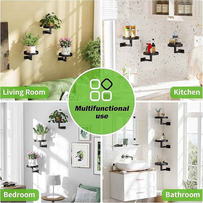 Gezen 3 Pack Wall Plant Holder, Plant Frames Wall Decor, Float Metal Rack for Indoor Plants, Round Display Shelves Hanging Planter for Outdoor