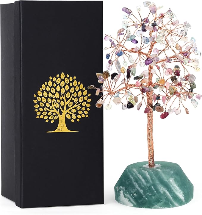 SITUMEIZI Fluorite Crystal Tree 7.09IN Healing Stones Natural Crystals Base Copper Wire Tree Life Reiki Gifts for Women Room Office Desk Decor Spiritual Meditation Energy