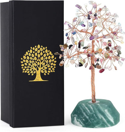 SITUMEIZI Fluorite Crystal Tree 7.09IN Healing Stones Natural Crystals Base Copper Wire Tree Life Reiki Gifts for Women Room Office Desk Decor Spiritual Meditation Energy