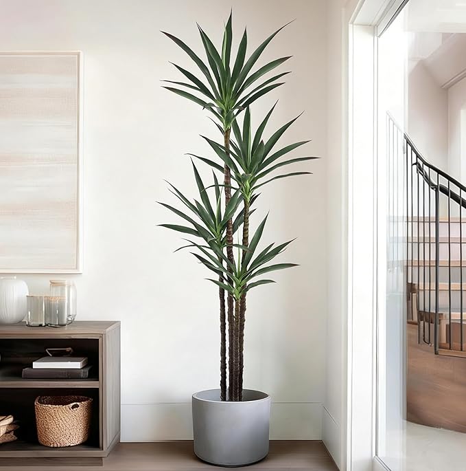 Artificial Agave Tree 6FT with 60 Leaves & 4 Trunks & Elegant Black Pot Realistic Tall Large Fake Faux Modern Tree 72 Inch for Indoor Home Office Porch Store Corner Decor Housewarming Gift
