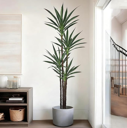 Artificial Agave Tree 6FT with 60 Leaves & 4 Trunks & Elegant Black Pot Realistic Tall Large Fake Faux Modern Tree 72 Inch for Indoor Home Office Porch Store Corner Decor Housewarming Gift