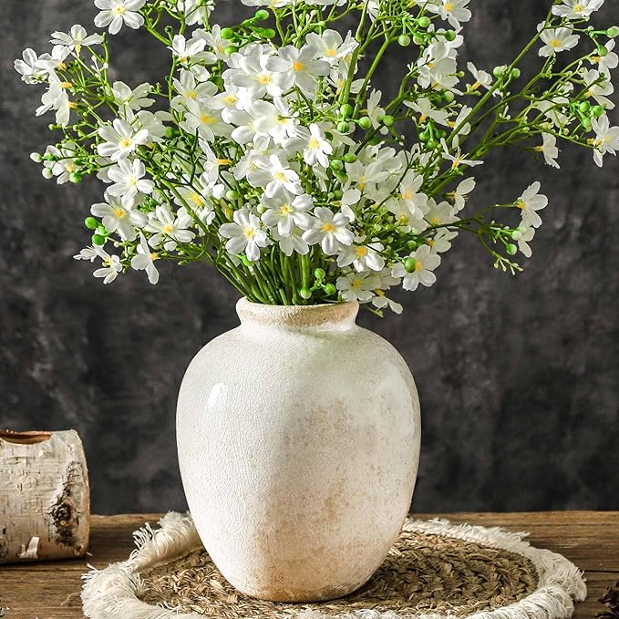 Ceramic Rustic Vase, White Vintage Flower Decorative Vase Chinoiserie Decor Rustic Farmhouse Retro Floral Vases for Table Bookshelf Mantel Kitchen Living Room Office - 7.8inch White