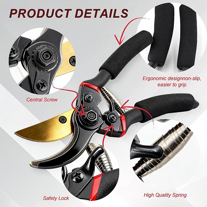 Advanced Bypass Trimming Scissors - Professional Gardening Scissors, 1.57-inch Trimming Diameter Anti rust Stainless Steel Blades, Plant, Flower, Bush Manual Trimmer, 1-piece Set