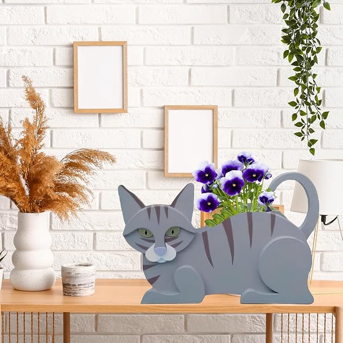 Blue Cat Planter Plant Pots,Cute Cat Flower Planter,Gifts for Pet Lovers,Unique Animal Plant Pots,Office,Indoor Outdoor Garden Decor