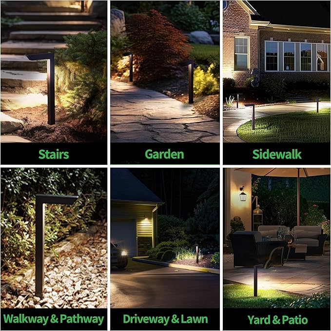 Low Voltage Pathway Lights, 3CCT LED Landscape Path Lights, Outdoor Waterproof IP65, Wired Black Aluminum L Shaped 5W 235LM for Sidewalk Step 4 Pack