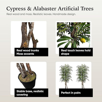 Cypress & Alabaster Handmade 6.5ft Mediterranean Olive Artificial Tree with Ethically Sourced Real Wood Trunks, Hypoallergenic, 6.5-Foot, Green