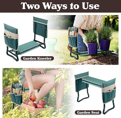 Garden Kneeler and Seat - 2-in-1 Foldable Garden Kneeling Pad and Stool with Removable Pockets for Gardening Tools - Gardening Gifts for Women, Mom, Dad, Seniors or Grandparents by Pure Garden (Green)