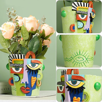 5.9" High Handcrafted Abstract Face Planter with Drain Hole - Vibrant Resin Flower Pot for Indoor Outdoor Decor