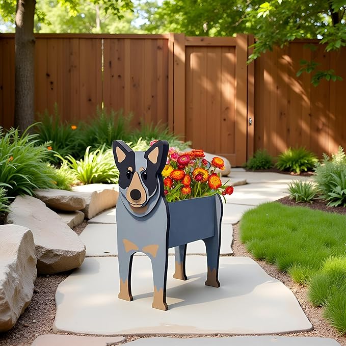Australian Cattle Dog Planter,Cute Dog Flower Pot,Gifts for Pet Lovers,Unique Animal Plant Pots,Office,Indoor Outdoor Garden Decor(9.45 * 6.09 * 13.39in)