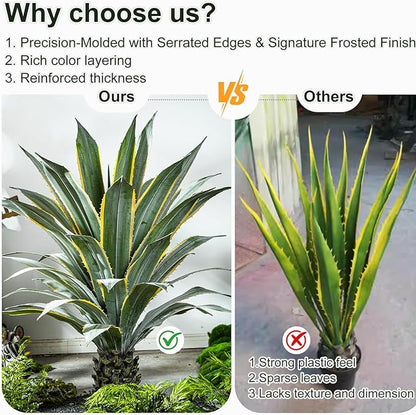 Artificial Agave Plant Potted Plants for Indoor Outdoor Fake Agave Tree in Pot Realistic Faux Tree with 42 Leaves for Home Living Room Office Garden Front Porch Patio Decor (61inch-1 Pc Potted Yellow)