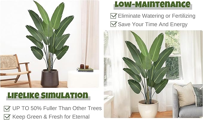 Artificial Bird of Paradise Tree 6FT with 13 Leaves Realistic Thick Banana Leaf Tall Large Faux Tropical Plant 70 Inch Black Pot for Indoor Home Office Poolside Porch Mall Hotel School Decor