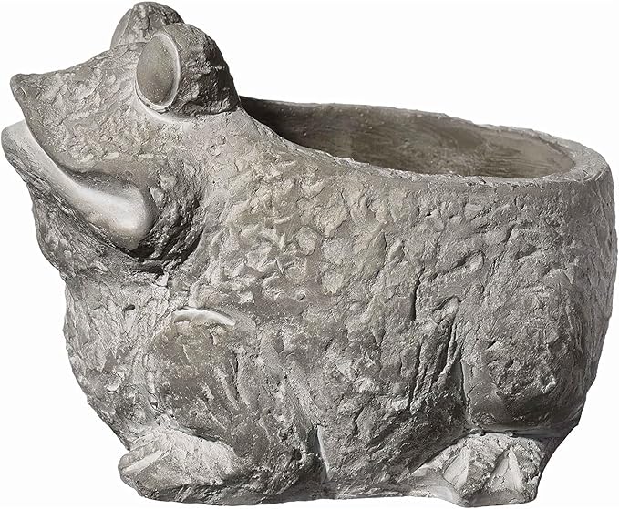 Classic Home and Garden Cement Buddies Animal Planter - Cute Desk Decoration - UV Coated Animal Vase w/Removable Drain Plug - Succulent Planter for Indoor/Outdoor Use (Frog Planter, Natural, Small)
