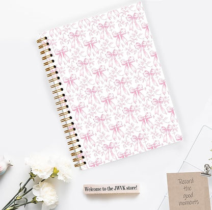 Coquette Pink Bow Spiral Notebook, Chinoiserie Floral Notebooks for Note Taking, Trendy Preppy Journal for Writing, Girly Aesthetic Journal Journaling, 5.5x8.3 Inch