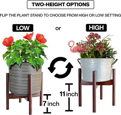 ZPirates Wood Plant Stand for Corner and Floor - Holds Tall/Short, Faux/Fake, Living Plants and Flowers - Adjustable Sideways, Fits Small to Large Round Planter Pots - Indoor, Outdoor Patio