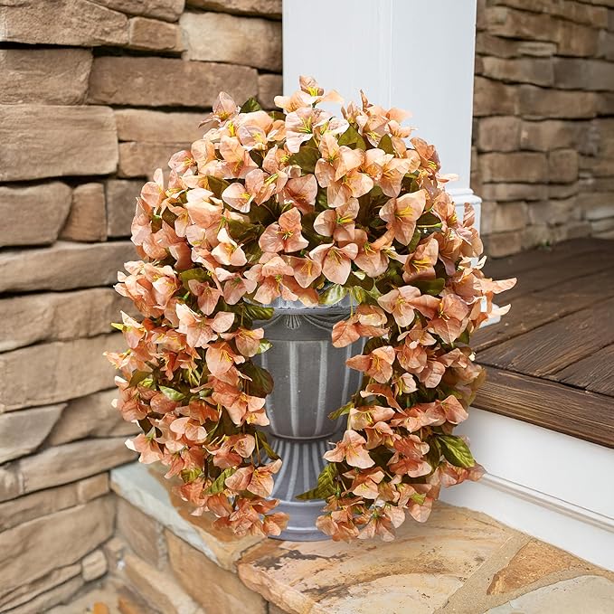 HyeFlora Bougainvillea Artificial Hanging Flowers Plants for Outdoors Winter Decoration, 2pcs Faux Bougainvillea Vines Brown Fake Flowers Realistic UV Resistant Silk Flowers for Outside Planter Yard