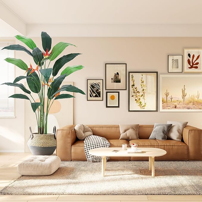 Artificial Bird of Paradise Plant 7 ft(84 in) Fake Palm Tree for Indoor Outdoor Modern Decor Faux Tree for Home Office Perfect Housewarming Gift with 17 Trunks Faux Leaves & 3 Flowers 2 Pack