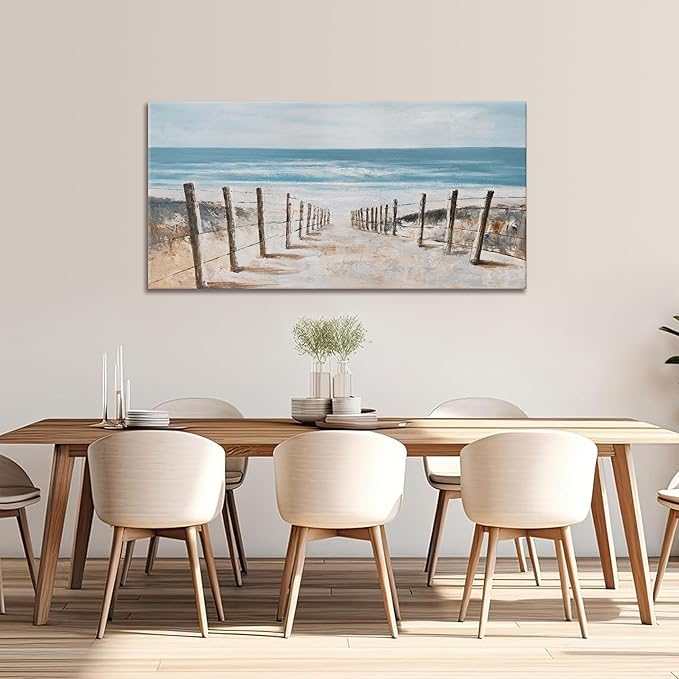 KUPTEU Coastal Blue Abstract Canvas Wall Art, 20L" x 40W", Living Room, Bedroom, Kitchen