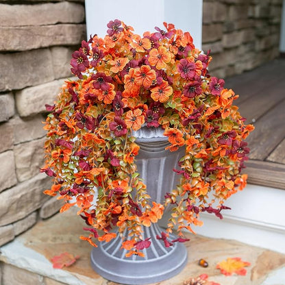 HyeFlora Artificial Autumn Flowers for Outdoors Fall Light Orange & Brown Daisy, Fake Hanging Decoration, 2Pcs Outside Decor, Realistic Plants, Silk Flower for Porch Patio Balcony Planter Yard