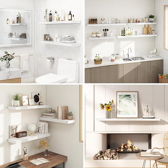 Dreamland 40 Inches Floating Shelves for Wall, 9.3" Deep Long Floating Shelves Set of 2, Large Display & Storage Shelf, Wall Shelf for Bathroom Bedroom Living Room Kitchen Office, White