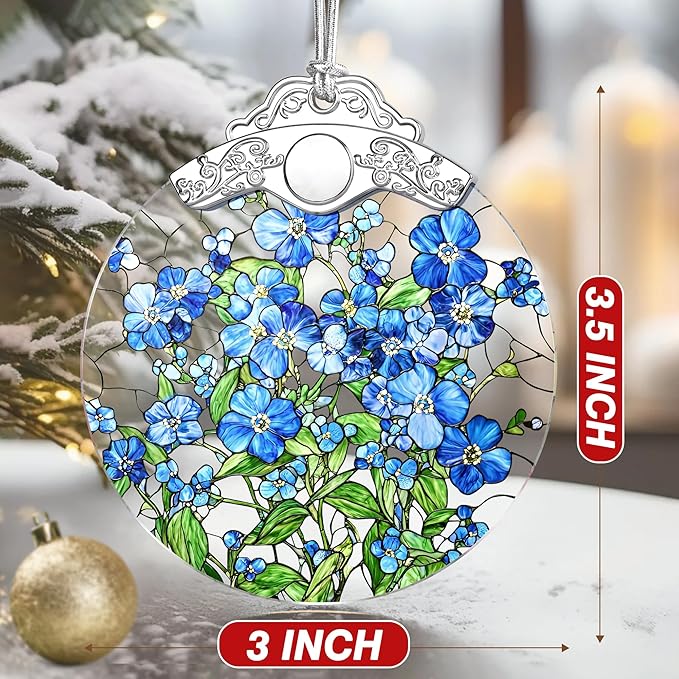Forget-Me-Not Flowers Ornament – Christmas Decoration & Christmas Ornament; Stained Glass Holiday Decoration (Holiday Present, Bauble Present, Gift Idea, Gift Exchange) | Heirloom Keepsakes