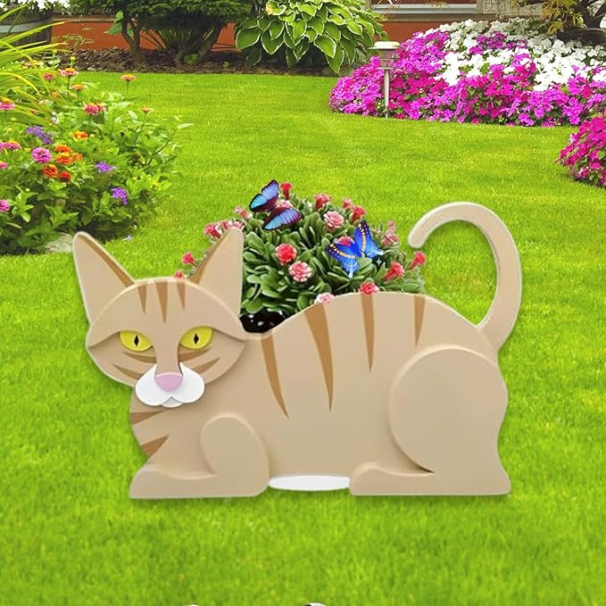 Yellow Cat Planter Plant Pots,Cute Cat Flower Planter,Gifts for Pet Lovers,Unique Animal Plant Pots,Office,Indoor Outdoor Garden Decor(12.5 * 5.6 * 7.8in)