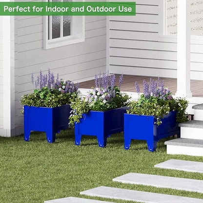 Raised Garden Bed with Detachable Legs Elevated Metal Planter Box for Growing Fresh Herbs Vegetables Flowers Succulents&Other Plants for Outdoor Backyard Patio (Blue - Low Height)