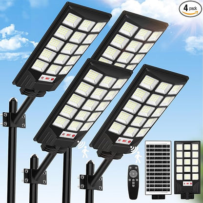 Brightever Solar Street Lights Outdoor, 25000LM 8500K Waterproof Motion Sensor Solar Powered Flood Lights with Remote Control, Dusk to Dawn Parking Lot Lights t for Outside,Yard, Garden, 4-Pack