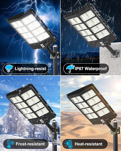 Gefolly SL-3800W Solar Street Light Outdoor 380000LM Wide Angle Commercial Parking Lot Lights Dusk to Dawn 6500K Flood Security Light IP67 Lamp for Basketball Court, Yard, Road