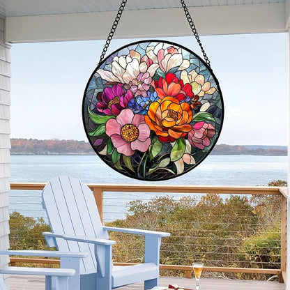 Stained Glass Window Hanging Flowers and Wildflowers 9.8" - Suncatcher Door Garden Sun Catcher Home Decor Birthday Thanksgiving Christmas for Mom Woman Nana Friend