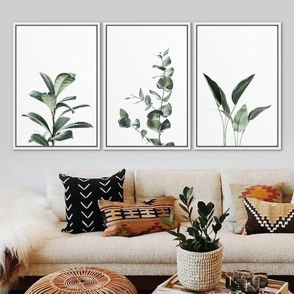 Ashbrook Framed Canvas Print Wall Art Set Green Floral Forest Plant Variety Nature Wilderness Photography Modern Art Minimal Chic Colorful for Living Room, Bedroom, Office - 16"x24"x3 White
