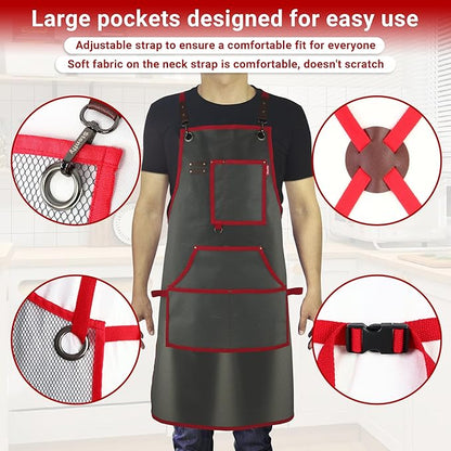Waterproof Work Apron for Chefs, Hair Stylists, Artists, Gardeners, Adjustable, Multi-Pockets, TPU Mesh Fabric, Plus Size