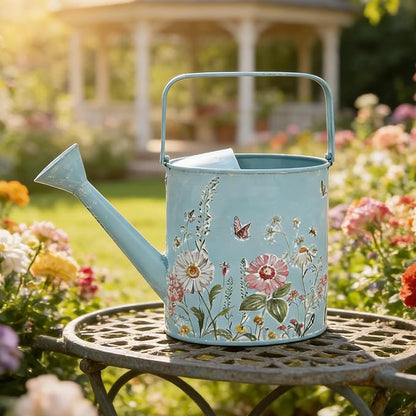Metal Watering Can Flower Pot with Handle Rustic Farmhouse Water Can for Indoor Outdoor Garden Plants Watering (Blue#2)