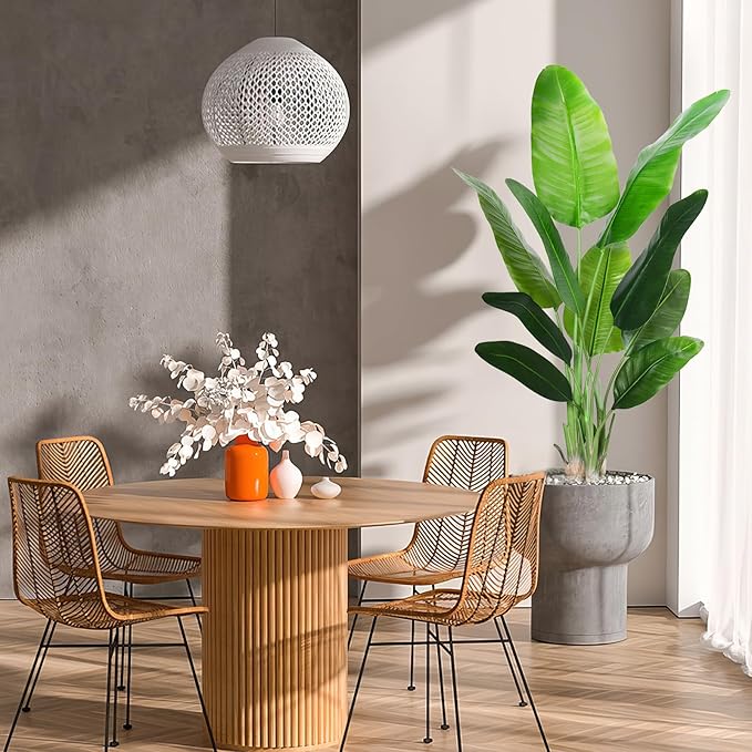 Artificial Bird of Paradise Plant, Fake Tree with Realistic Leaves and Durable pots, Adjustment-Free Branches Artificial Tree for Indoor Outdoor Home Decor (4FT&5FT 2Packs)