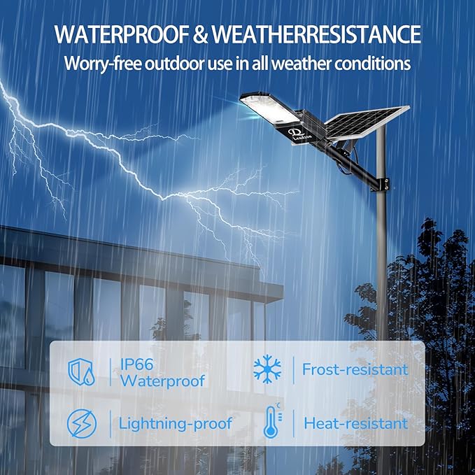 9500w Solar Street Lights Outdoor Waterproof Black, 450000LM Super Bright LED Beads Commercial Solar Flood Lights with Remote Control for Patio, Street, Court and Parkling Lot
