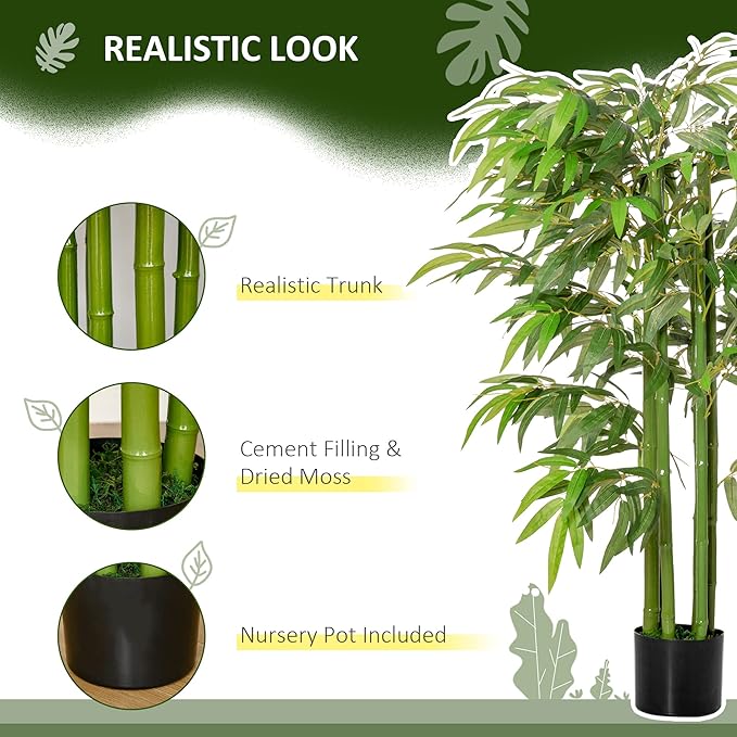 HOMCOM 4.5FT Artificial Bamboo Tree, Decorative Faux Plant in Nursery Pot for Indoor or Decor