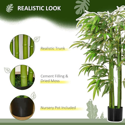 HOMCOM 4.5FT Artificial Bamboo Tree, Decorative Faux Plant in Nursery Pot for Indoor or Decor
