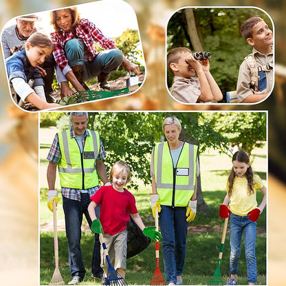 4 Set Kids Leaves Rakes with Hardwood Handle Metal Rakes Child Garden Lawn Rake with 4 Pairs Gloves for Garden Leaves Tools