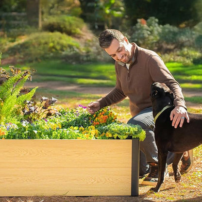 Vego garden Woodgrain Series Raised Garden Bed, 16'' Tall 4' x 8' Wooden-Look Metal Planter Box Outdoor for Gardening Vegetables, Flowers, Herbs