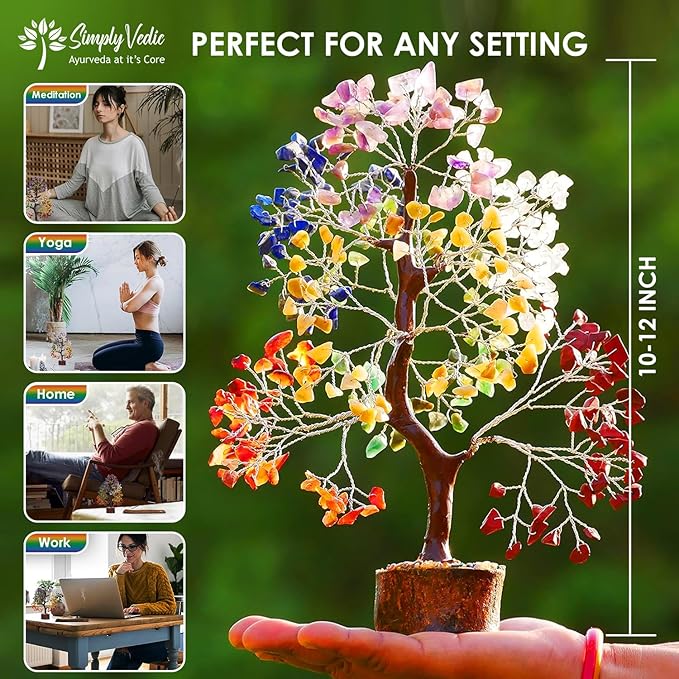 Simply Vedic 7 Chakra Healing Crystals Tree of Life, Natural Healing Gemstones Handmade Bonsai Tree for Positive Energy, Good Luck Money Wealth Vastu Reiki Feng Shui| Office Home Decor, Spiritual Gift